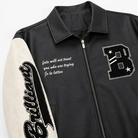 Herren Letterman-Jacke im Retrostil mit Kunstlederkörper und Wildlederärmeln Shop Nory