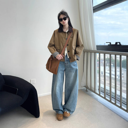 Damen Kurzjacke im Worker-Stil mit Cordkragen und aufgesetzten Pattentaschen Shop Nory