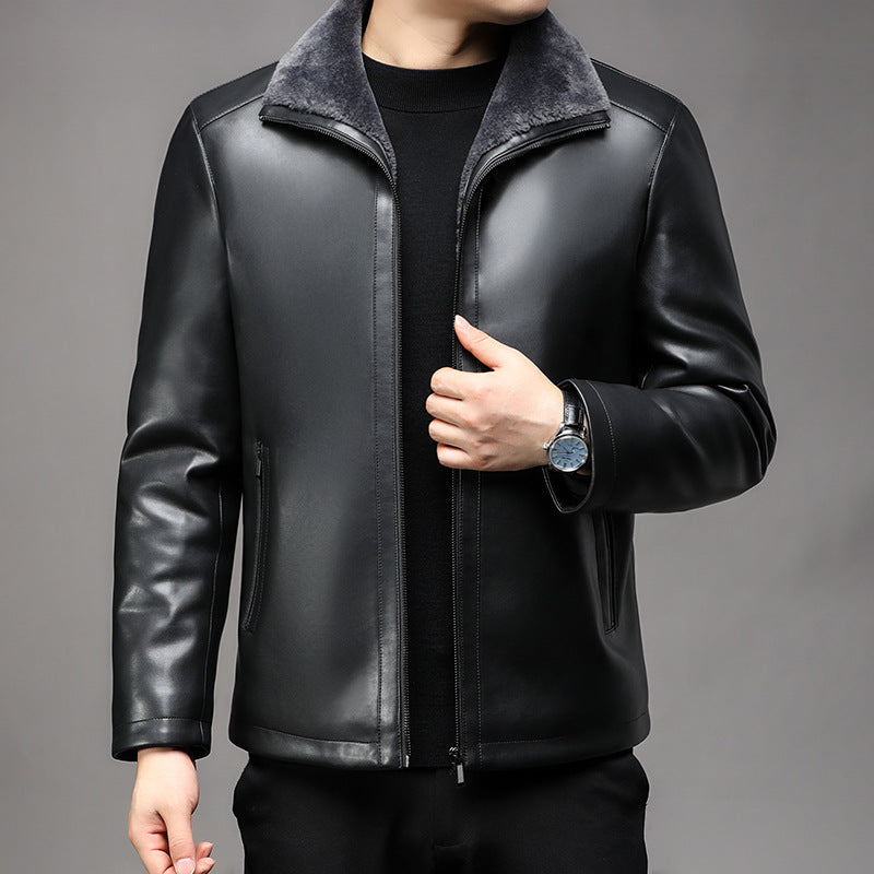 Herren Lederjacke mit wärmender Lammfell-Innenfütterung und Stehkragen Shop Nory