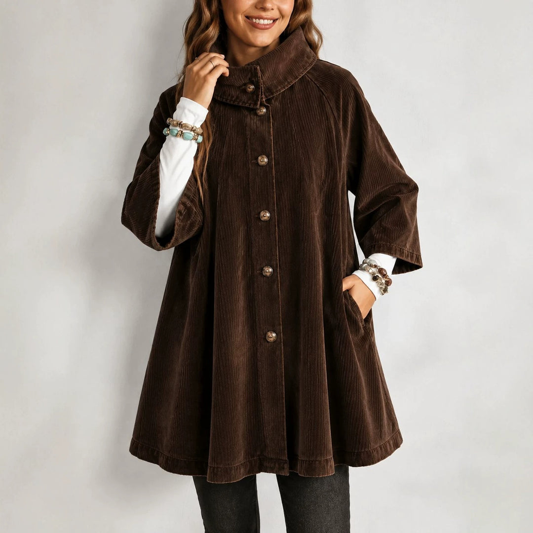 Damen Cord-Mantel mit Stehkragen, A‑Linie und aufgesetzten Taschen Shop Nory