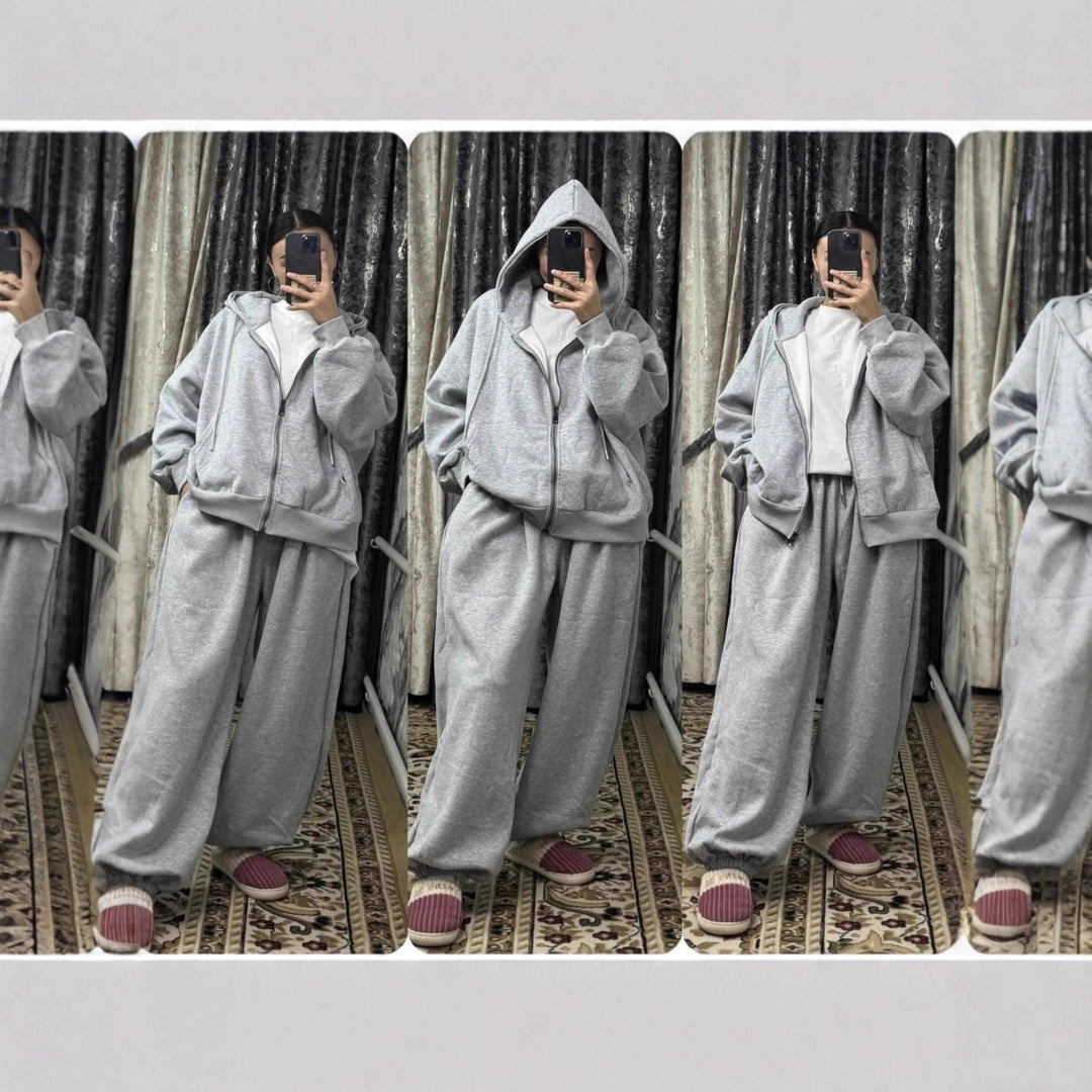 Damen nan übergroße Kapuzenjacke mit Reißverschluss und weite Jogginghose Lounge Set Shop Nory