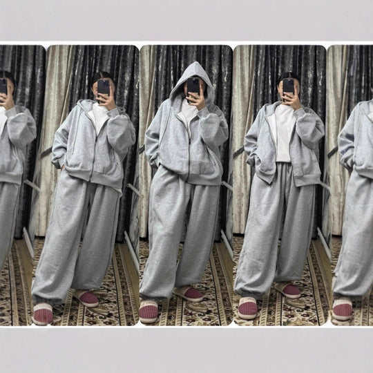 Damen nan übergroße Kapuzenjacke mit Reißverschluss und weite Jogginghose Lounge Set Shop Nory