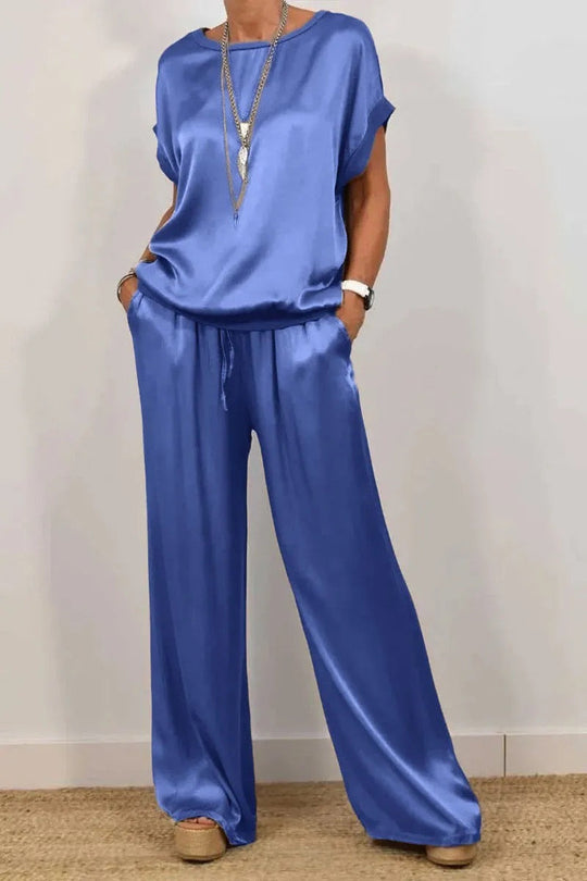 Damen Elegantes Satin Lounge-Set mit weitem Schnitt und lässigem Oberteil