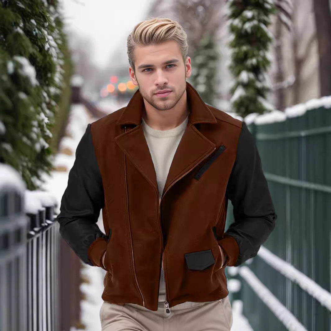 Herren Kurzjacke im Aviator‑Style mit Kontrastärmeln und asymmetrischem Reißverschluss Shop Nory