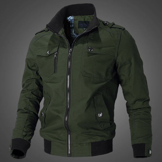 Herren Urbaner Canvas-Flightblouson mit Schulterepauletten, Stehkragen und gerippten Abschlüssen Shop Nory