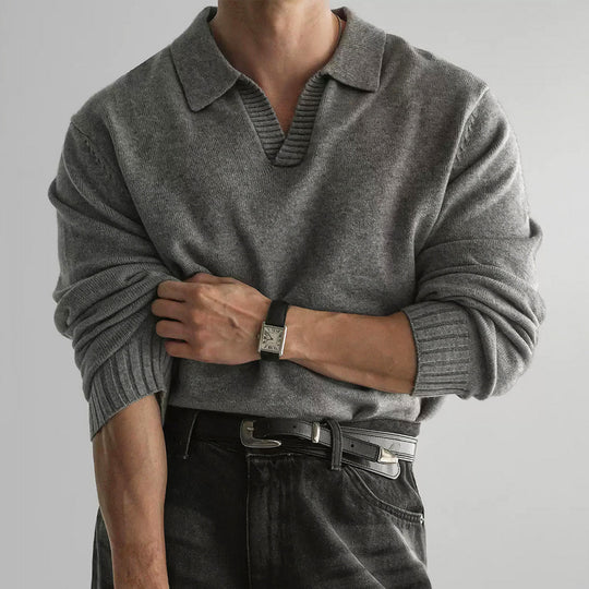 Herren Klassischer Grobstrickpullover mit Polokragen Shop Nory