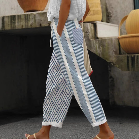 Damen Weite Leinenhose mit handgewShopnorytem Muster