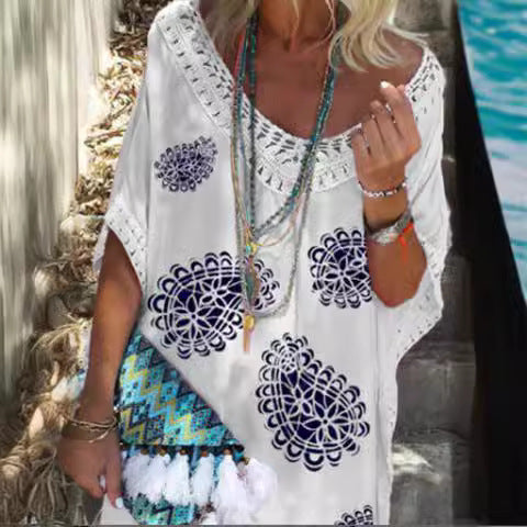 Damen Strandkleid mit Häkelbesatz
