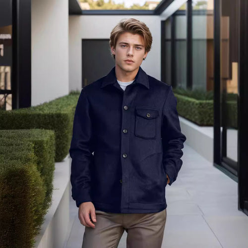 Herren Wollmix-Workerjacke mit Brusttasche und Hemdkragen Shop Nory