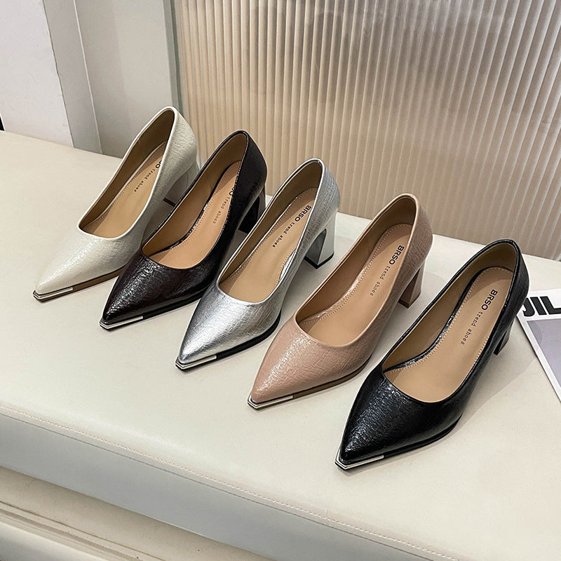 Damen Elegante spitze Pumps mit modischem Blockabsatz