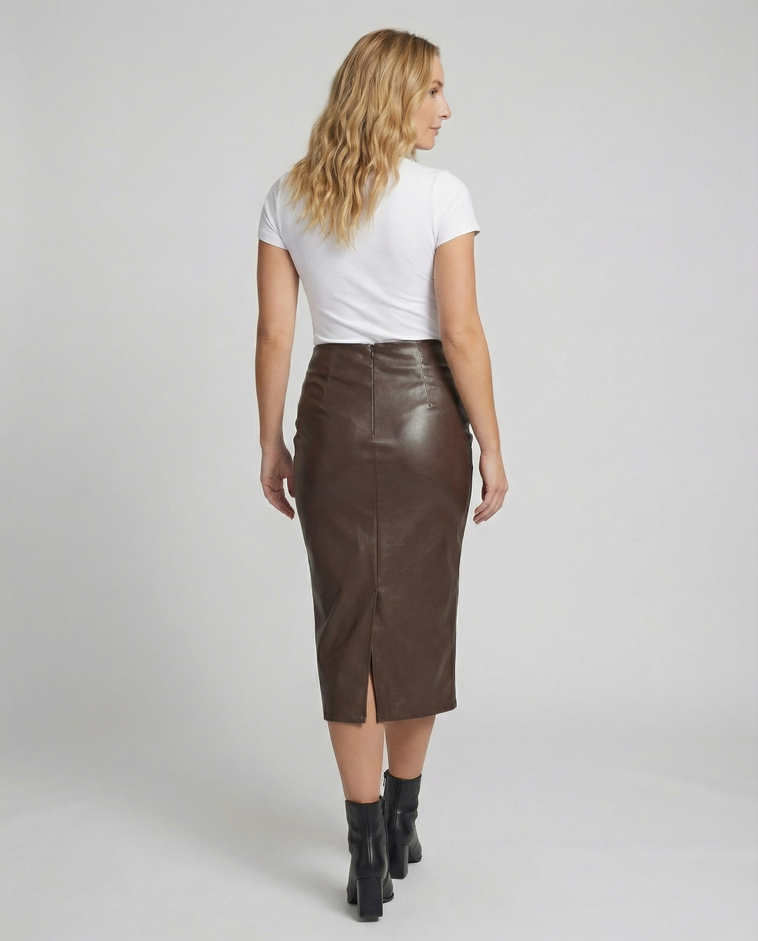 Damen Midi-Rock aus hochwertigem Leder mit Raffung