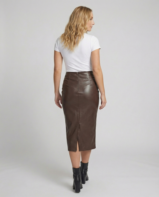 Damen Midi-Rock aus hochwertigem Leder mit Raffung