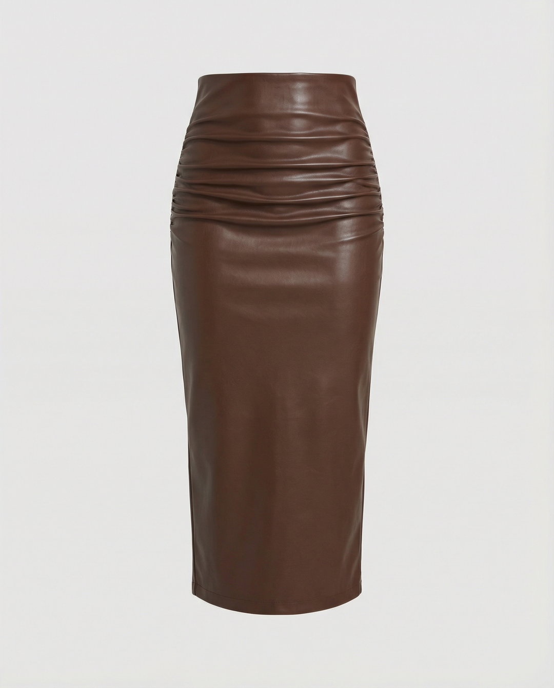 Damen Midi-Rock aus hochwertigem Leder mit Raffung
