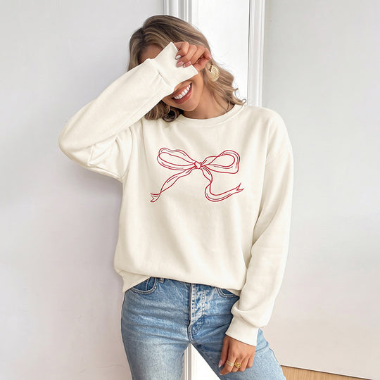 Damen Oversize-Sweatshirt mit gesticktem Schleifen-Motiv und Rundhalsausschnitt Shop Nory