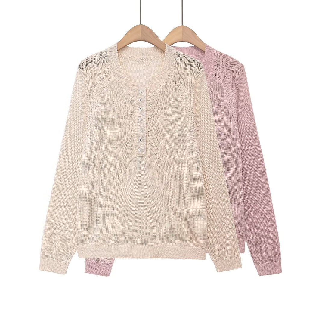 Damen nan Feinstrick-Henley-Pullover mit Knopfleiste und Raglanärmeln Shop Nory