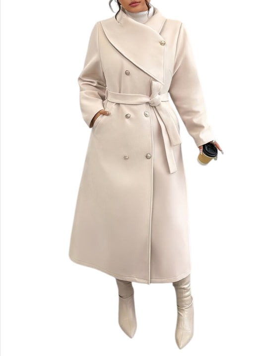 Damen Doppelreihiger Wollmix-Mantel mit weitem Schalkragen und Bindegürtel Shop Nory