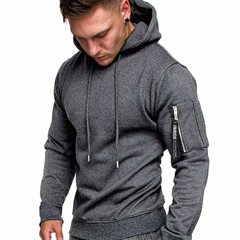 Herren Slim-Fit Hoodie mit Ärmel‑Zip‑Tasche, Kapuze und Kordelzug Shop Nory