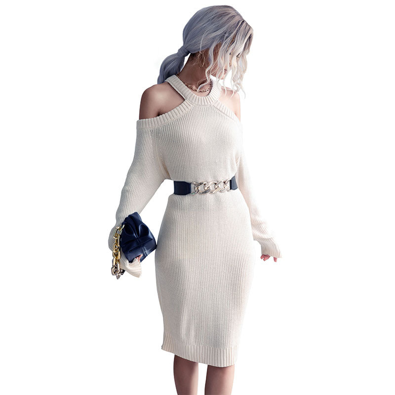 Damen Figurnahes Strick-Midikleid mit Neckholder-Trägern, Cut-Out-Schultern und Rippenabschluss Shop Nory