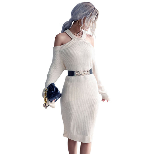 Damen Figurnahes Strick-Midikleid mit Neckholder-Trägern, Cut-Out-Schultern und Rippenabschluss Shop Nory