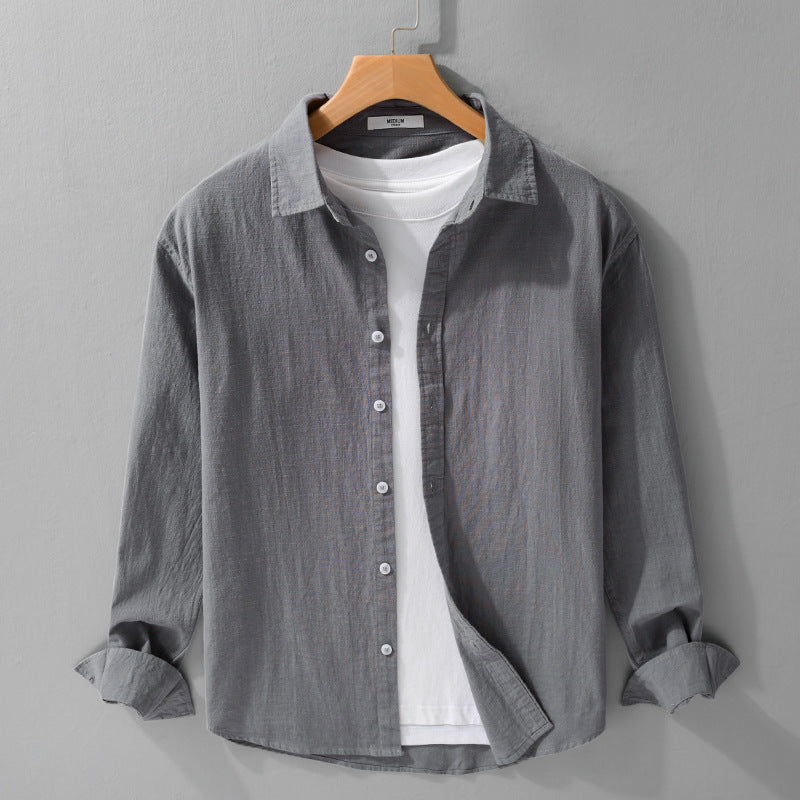 Herren Leichtes Crinkle-Leinen Baumwoll-Hemd im Layering-Stil mit Kentkragen Shop Nory
