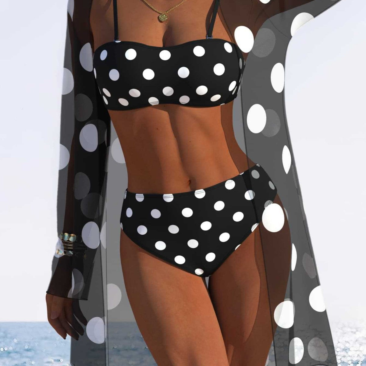 Damen Bikini-Set mit gepolstertem Bustier-Oberteil und elegantem Chiffon-Cover-Up Shopnory
