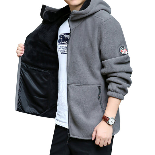 Herren Fleece-Kapuzenjacke für Outdoor mit Thermo-Futter, windabweisender Oberfläche und Reißverschlusstaschen Shop Nory