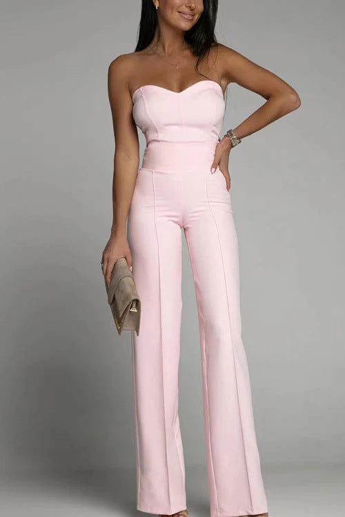 Damen eleganter Jumpsuit mit schulterfreiem Design und weitem Bein