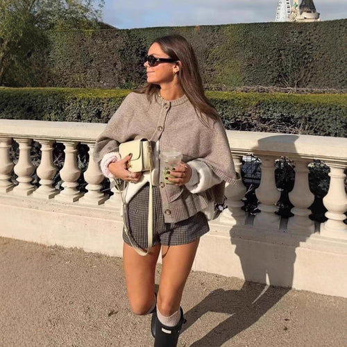 Damen Cape-Cardigan mit Knopfleiste und zweilagigem Umhang Shop Nory