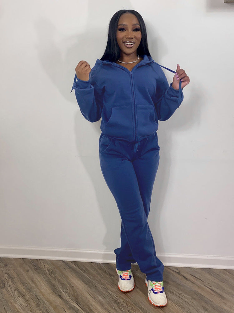 Damen nan Komfort-Zip-Hoodie mit taillenhoher Bootcut-Jogginghose Set Shop Nory