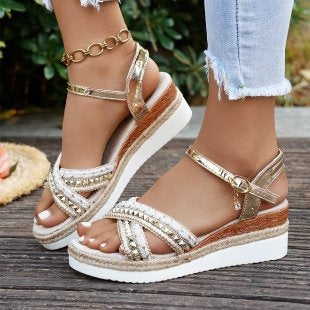 Damen Wedge-Sandalen mit funkelndem Riemendesign