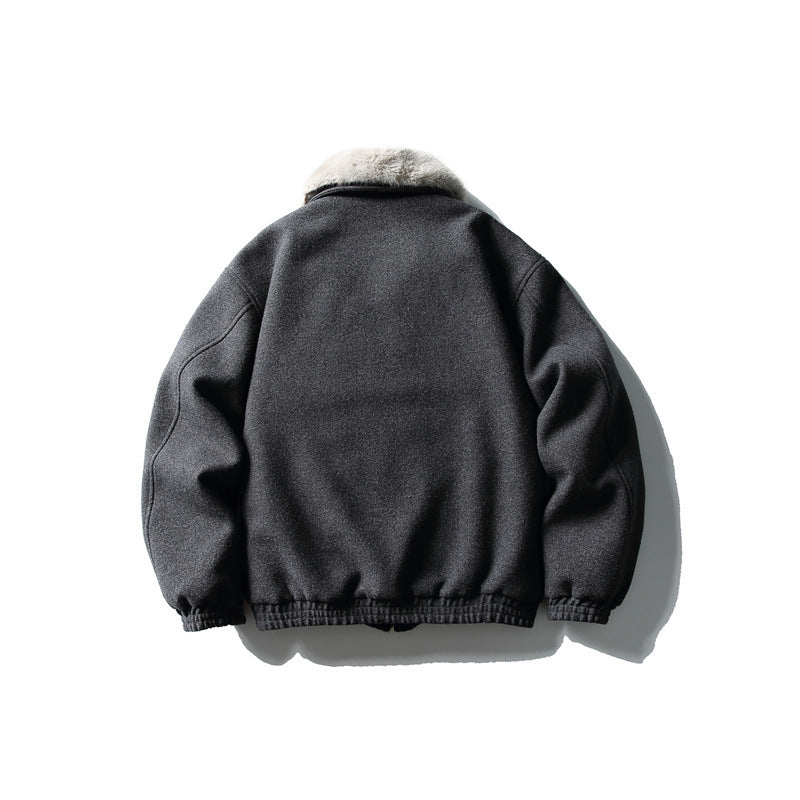 Herren Kurzboxy-Wollmix-Fliegerjacke mit Kunstfellkragen und elastischem Saum Shop Nory