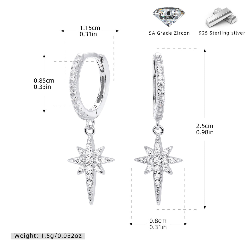 Damen Ohrhänger mit funkelndem Sternenanhänger aus 925 Sterling Silber Shop Nory