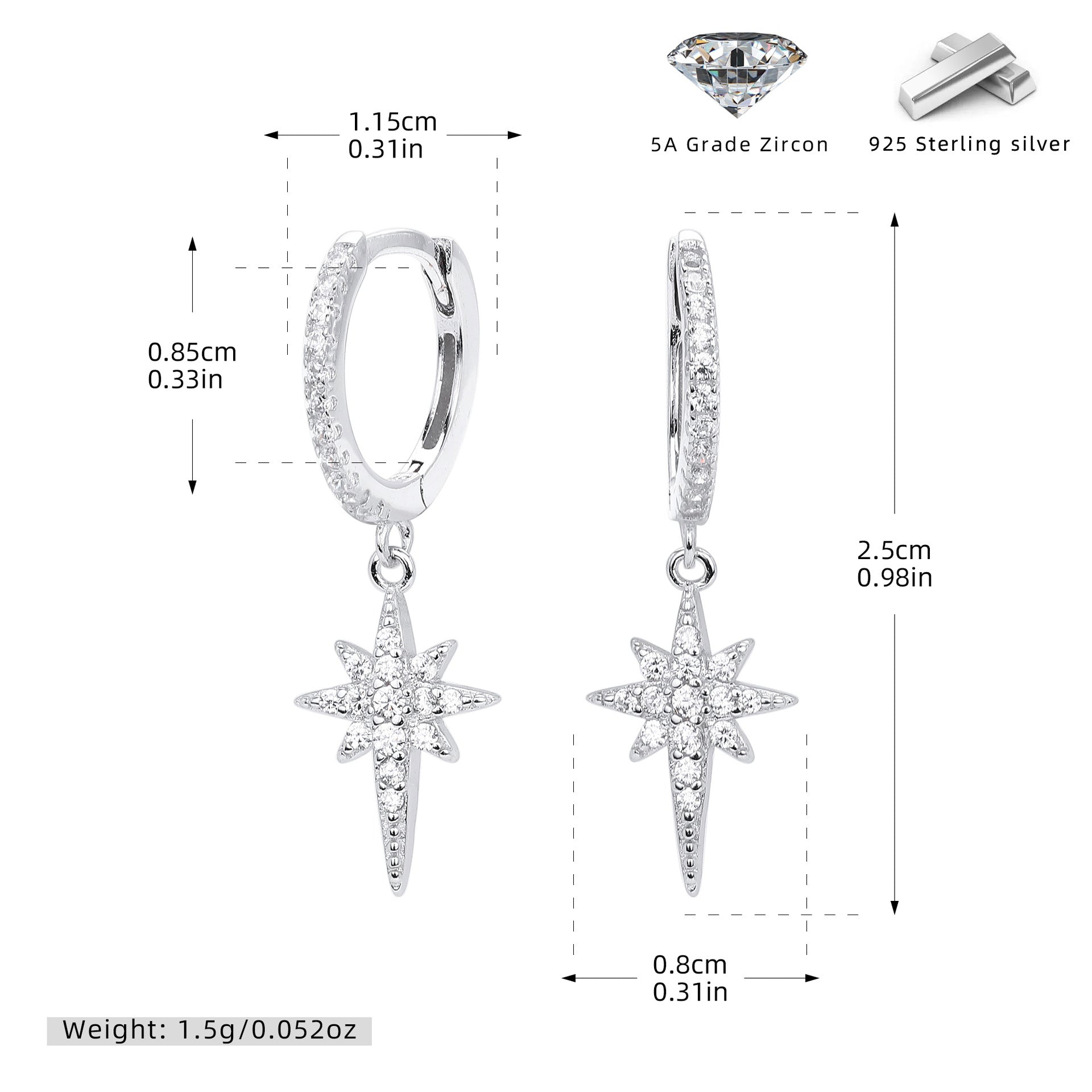 Damen Ohrhänger mit funkelndem Sternenanhänger aus 925 Sterling Silber Shop Nory