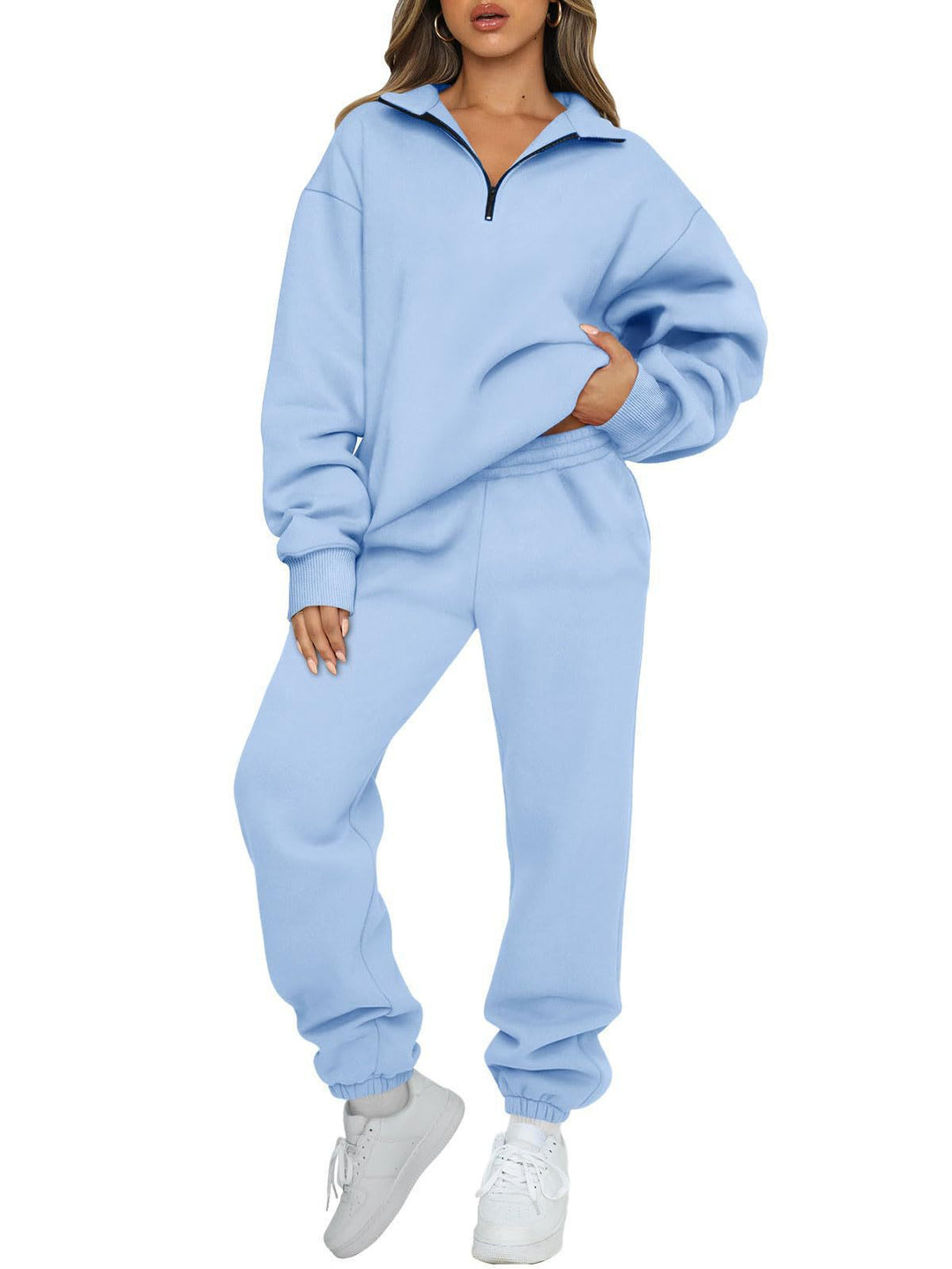 Damen nan lässiges Halbzip-Lounge-Set mit oversized Sweatshirt und taillenhoher Jogginghose Shop Nory