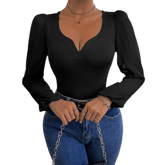 Damen Figurbetontes Body-Top mit herzförmigem Ausschnitt, Puffärmeln und taillierter Silhouette Shop Nory