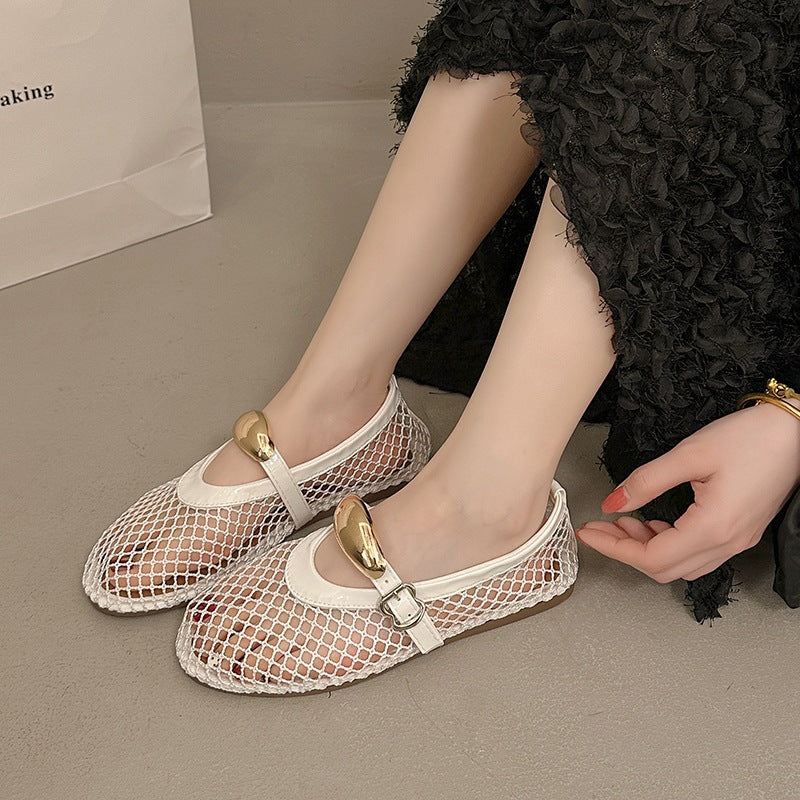 Damen Trendige Netz Ballerinas mit eleganter Schnalle