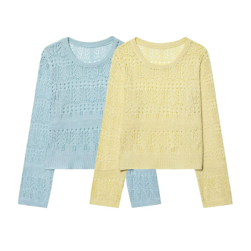 Damen Leichter Ajourstrick-Pullover mit Rundhalsausschnitt und Boxy-Cropped-Schnitt Shop Nory