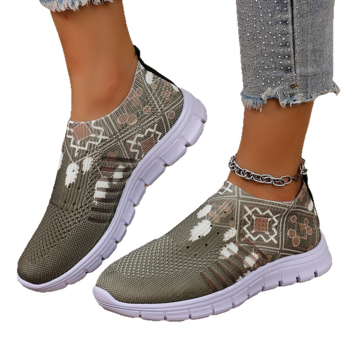 Damen moderne Slip-On Sneakers mit atmungsaktivem Stretch-Obermaterial