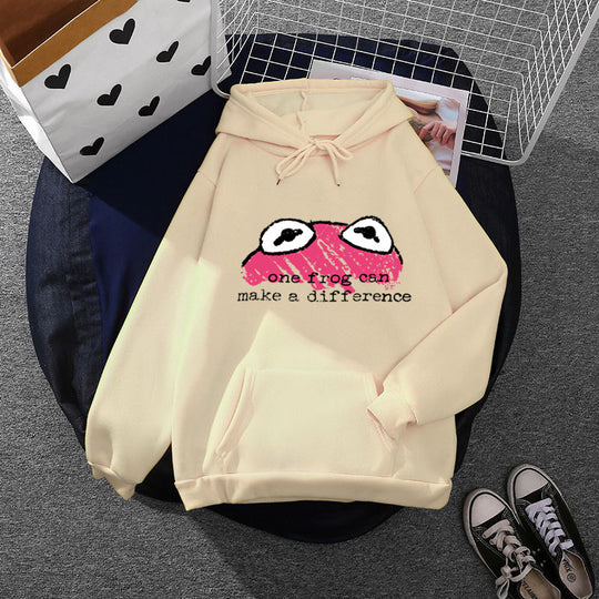 Damen nan relaxed-fit Kapuzenpullover mit gestempelter Froschgrafik, Kängurutasche und Kordelzug Shop Nory