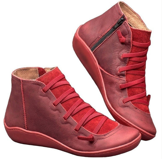Damen Leder Kurzstiefel mit seitlichem Reißverschluss, elastischer Schnürung und weicher Komfortsohle Shop Nory