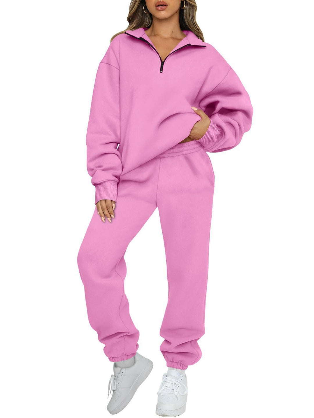 Damen nan Halbzip-Loungewear-Set mit übergroßem Kragenpullover und taillierter Jogginghose mit elastischem Bund Shop Nory