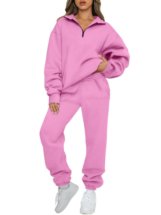 Damen nan Halbzip-Loungewear-Set mit übergroßem Kragenpullover und taillierter Jogginghose mit elastischem Bund Shop Nory