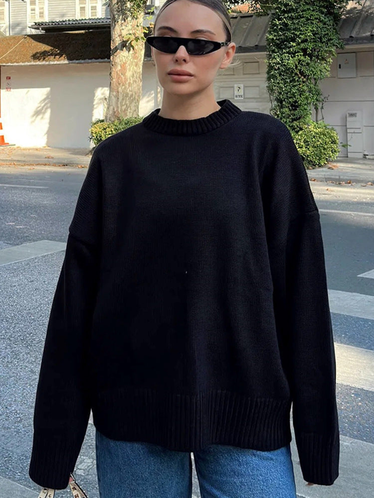 Damen Oversize-Feinstrickpullover mit Rundhalsausschnitt & verlängerten Manschetten Shop Nory