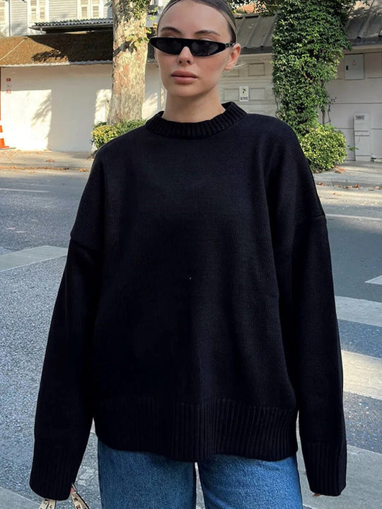 Damen Oversize-Feinstrickpullover mit Rundhalsausschnitt & verlängerten Manschetten Shop Nory