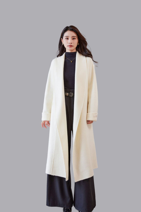 Damen Midilanger Wickelmantel mit Bindegürtel und Schalkragen Shop Nory