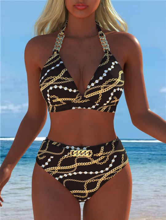 Damen Bikini mit luxuriösem Marmormuster und edlen Details