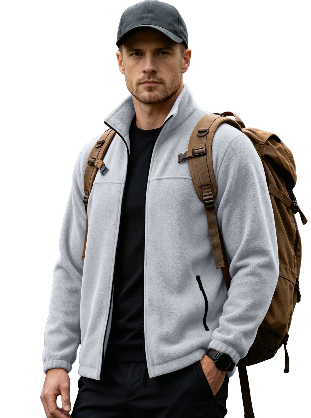 Herren Leichte Outdoor-Fleecejacke mit Stehkragen und Reißverschlusstaschen Shop Nory