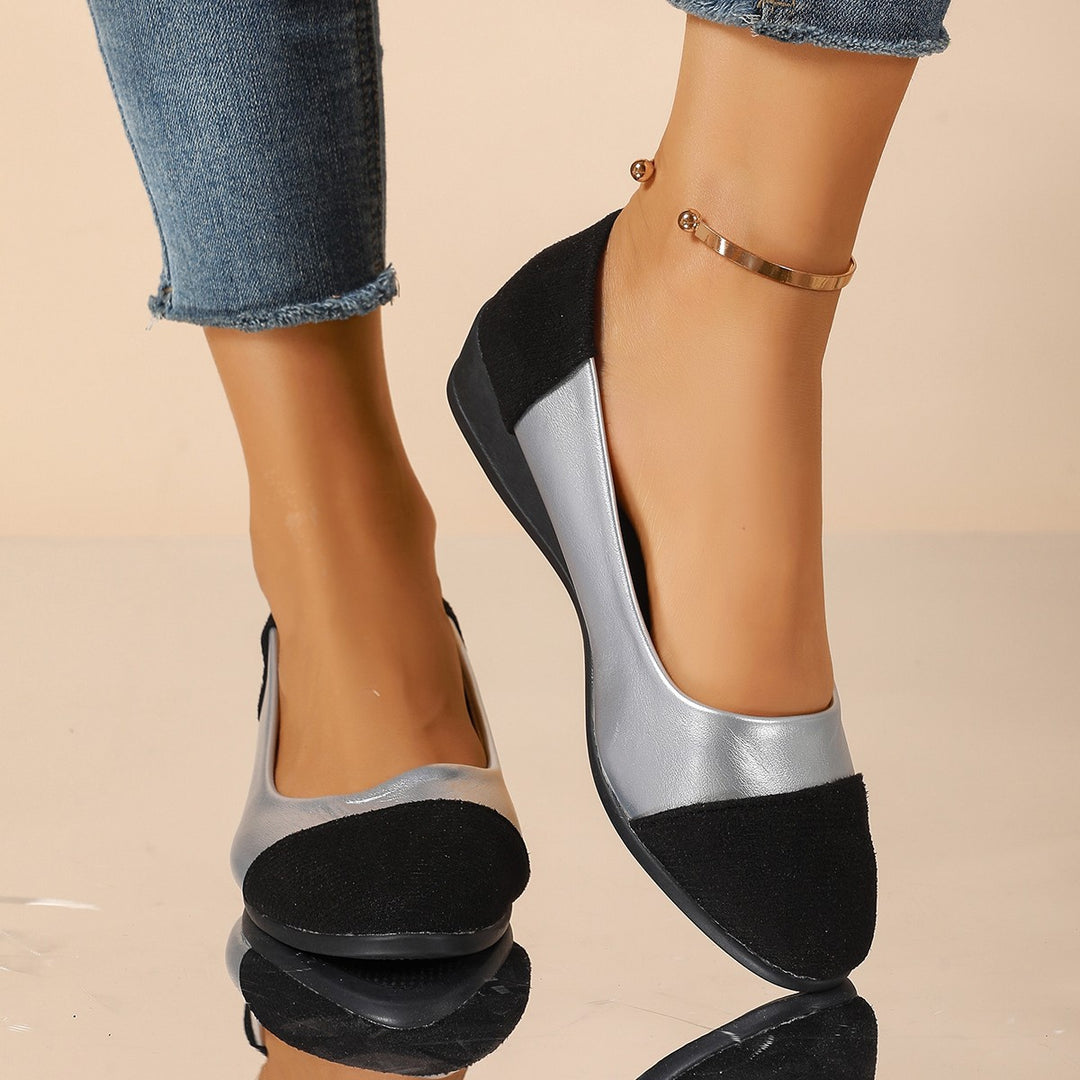 Damen Komfort-Ballerinas mit leichtem Keilabsatz, Materialmix und gepolstertem Fußbett Shop Nory