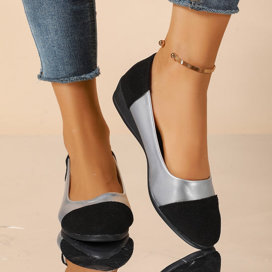 Damen Komfort-Ballerinas mit leichtem Keilabsatz, Materialmix und gepolstertem Fußbett Shop Nory