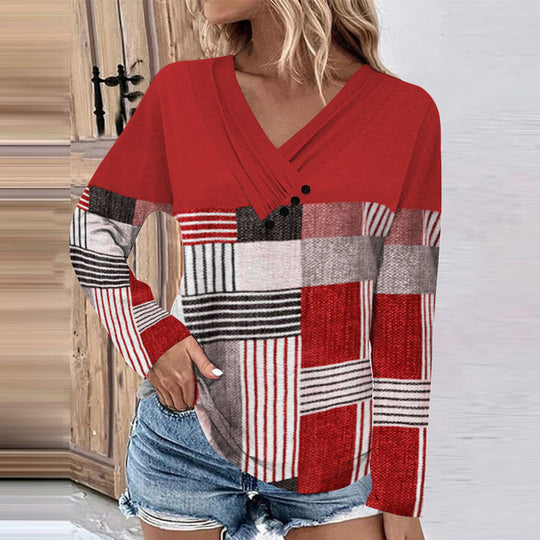 Damen Gerippter V-Ausschnitt Pullover mit Farbverlauf, Zierknöpfen und legerer Passform Shop Nory